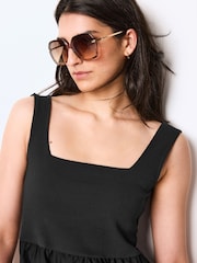 Black 100% Cotton Square Neck Maxi Summer Jersey Dress - Image 4 of 6