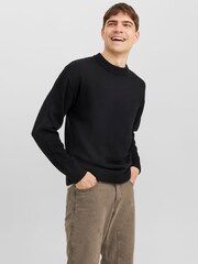 JACK & JONES Chrome Black Long Sleeve Crew Neck Jumper - Image 1 of 5