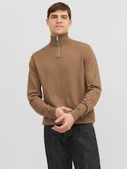 JACK & JONES Natural 1/4 Zip Up Knitted Jumper - Image 1 of 5