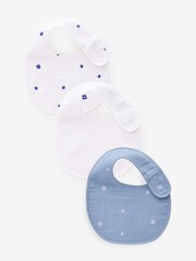 Blue Baby Muslin Dribble 100% Cotton Bibs 3 Pack - Image 1 of 5