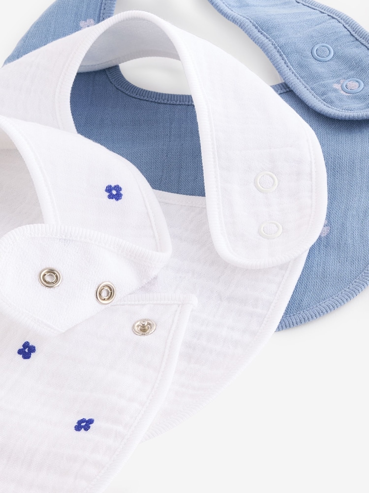 Blue Baby Muslin Dribble 100% Cotton Bibs 3 Pack - Image 5 of 5