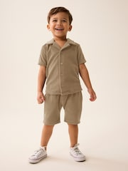 Neutral Tan Short Sleeve Towelling Shirt and Shorts Set (3mths-7yrs) - Image 1 of 7
