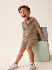 Neutral Tan Short Sleeve Towelling Shirt and Shorts Set (3mths-7yrs) - Image 2 of 7