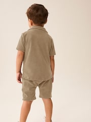 Neutral Tan Short Sleeve Towelling Shirt and Shorts Set (3mths-7yrs) - Image 3 of 7