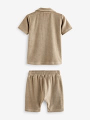 Neutral Tan Short Sleeve Towelling Shirt and Shorts Set (3mths-7yrs) - Image 6 of 7