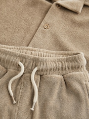 Neutral Tan Short Sleeve Towelling Shirt and Shorts Set (3mths-7yrs) - Image 7 of 7