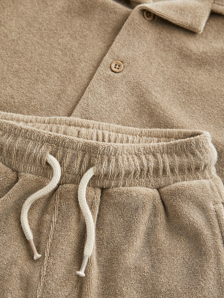 Neutral Tan Short Sleeve Towelling Shirt and Shorts Set (3mths-7yrs) - Image 7 of 7