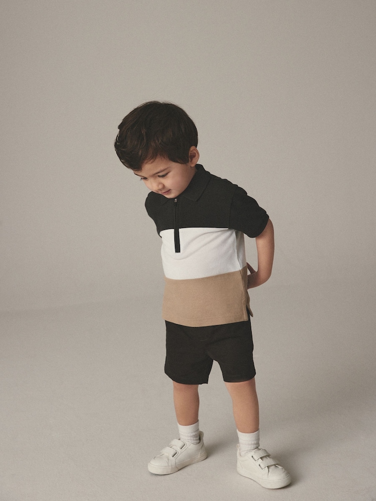 Black/White Zip Polo Shirt and Shorts Set (3mths-7yrs) - Image 2 of 7 Black/White Zip Polo Shirt and Shorts Set (3mths-7yrs) - Image 2 of 7