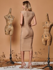 Jolie Moi Gold Metallic Sparkly Ruched Bodycon Dress - Image 2 of 6