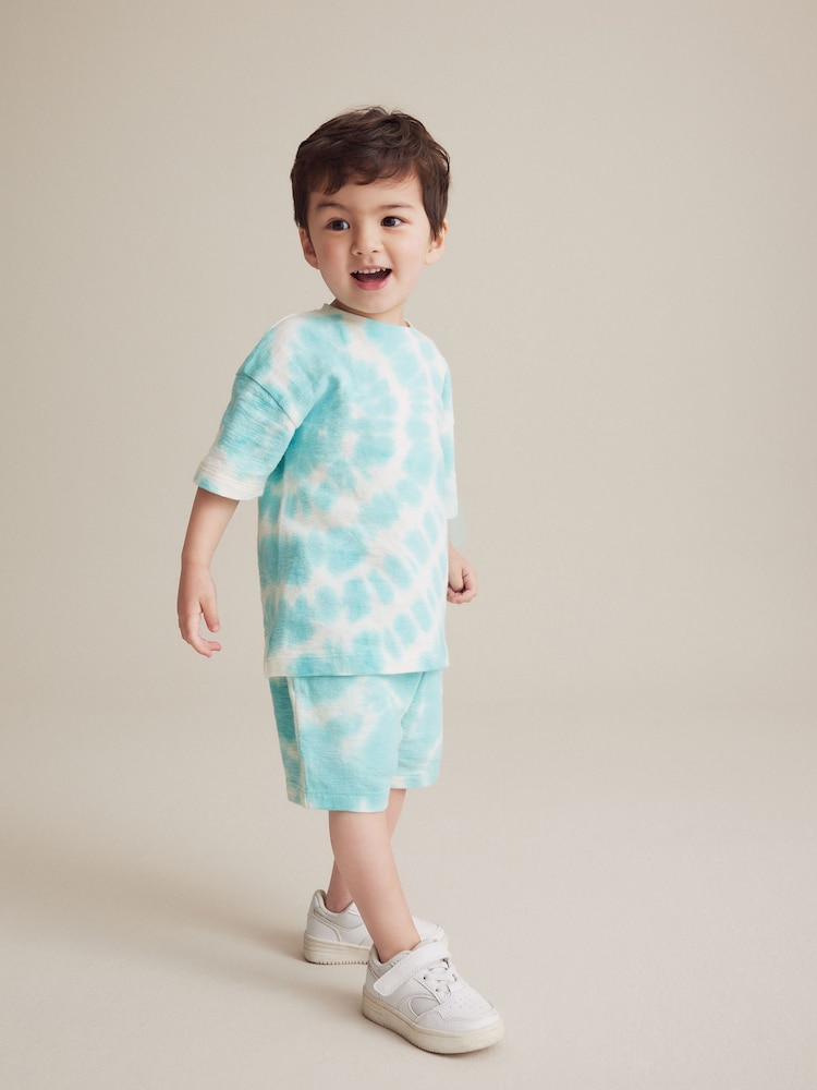Blue Tie Dye 100% Cotton T-Shirt And Shorts Set (3mths-7yrs) - Image 2 of 7