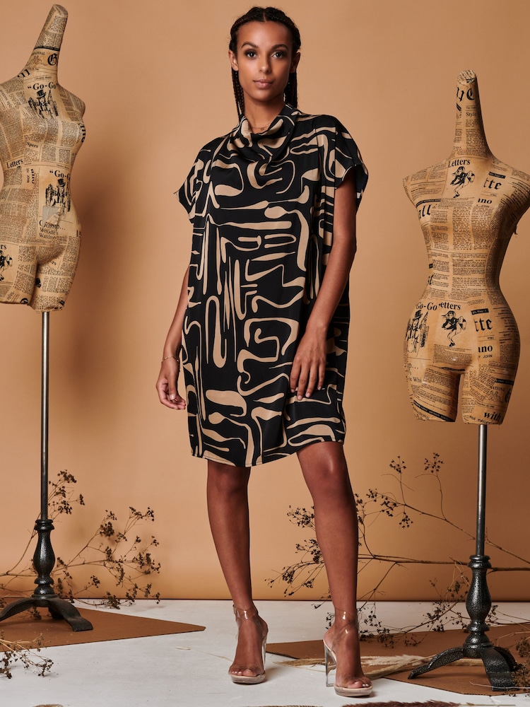 Jolie Moi Brown Cowl Neck Tunic Mini Dress - Image 1 of 5