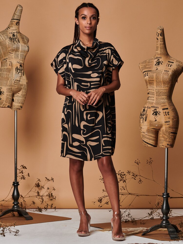 Jolie Moi Brown Cowl Neck Tunic Mini Dress - Image 3 of 5