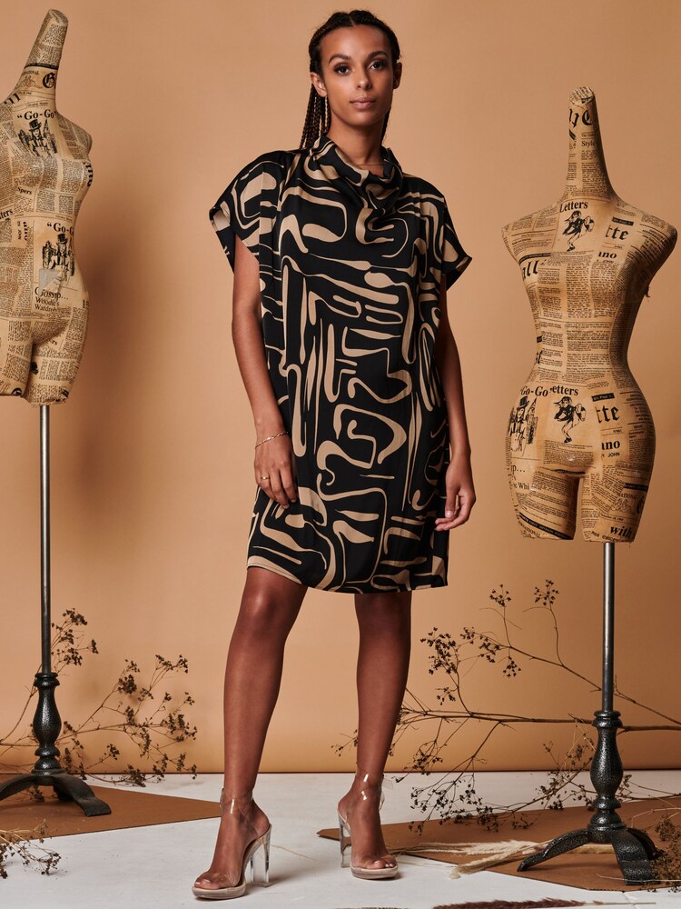 Jolie Moi Brown Cowl Neck Tunic Mini Dress - Image 4 of 5