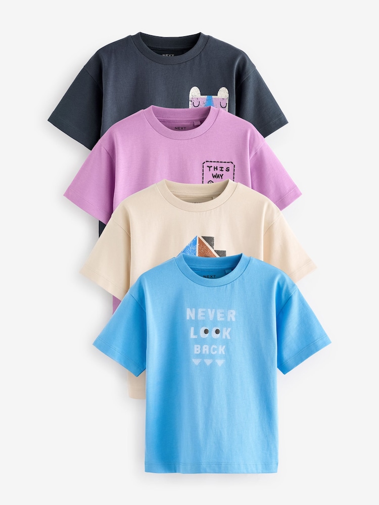 Blue/Pink 100% Cotton Short Sleeve T-Shirts 4 Pack (3mths-7yrs) - Image 1 of 8 Blue/Pink 100% Cotton Short Sleeve T-Shirts 4 Pack (3mths-7yrs) - Image 1 of 8