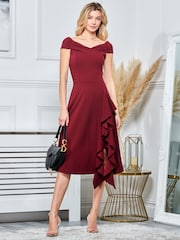 Jolie Moi Red Desiree Frill Fit & Flare Dress - Image 1 of 6