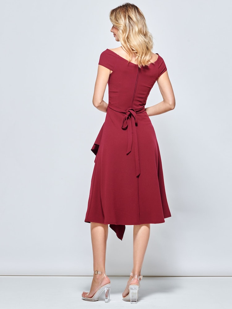 Jolie Moi Red Desiree Frill Fit & Flare Dress - Image 2 of 6 Jolie Moi Red Desiree Frill Fit & Flare Dress - Image 2 of 6