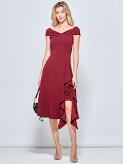 Jolie Moi Red Desiree Frill Fit & Flare Dress - Image 4 of 6