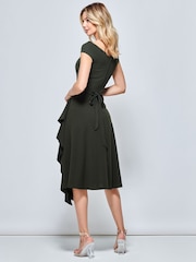 Jolie Moi Khaki Green Desiree Frill Fit & Flare Dress - Image 2 of 5