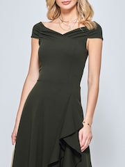 Jolie Moi Khaki Green Desiree Frill Fit & Flare Dress - Image 5 of 5