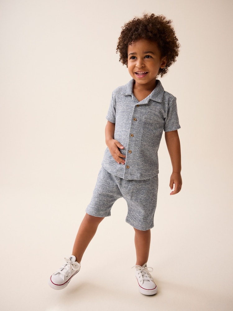 Blue/White Short Sleeve Pattern Shirt and Shorts Set (3mths-7yrs) - Image 1 of 7