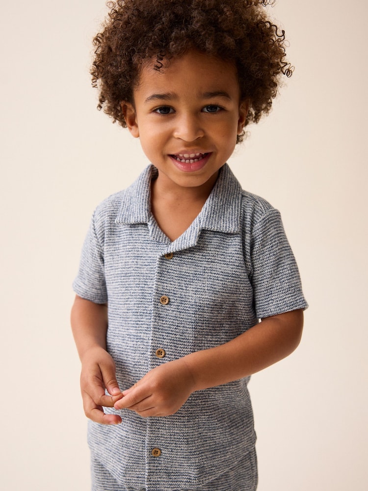 Blue/White Short Sleeve Pattern Shirt and Shorts Set (3mths-7yrs) - Image 2 of 7