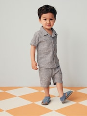 Blue/White Short Sleeve Pattern Shirt and Shorts Set (3mths-7yrs) - Image 5 of 7