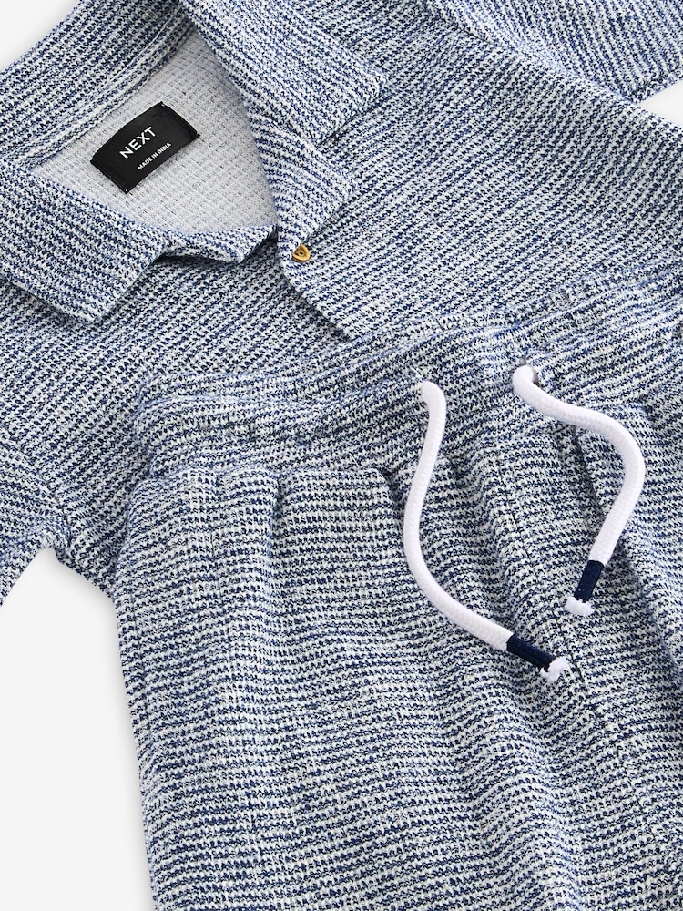 Blue/White Short Sleeve Pattern Shirt and Shorts Set (3mths-7yrs) - Image 7 of 7