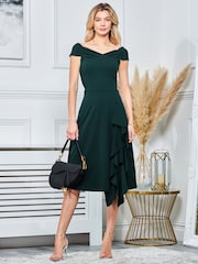 Jolie Moi Green Desiree Frill Fit & Flare Dress - Image 1 of 5