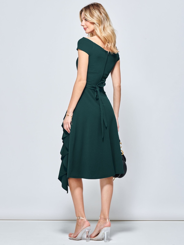 Jolie Moi Green Desiree Frill Fit & Flare Dress - Image 2 of 5 Jolie Moi Green Desiree Frill Fit & Flare Dress - Image 2 of 5