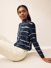 Navy/White stripe Long Sleeve Draw Hem Blouse - Image 1 of 5