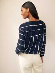 Navy/White stripe Long Sleeve Draw Hem Blouse - Image 2 of 5