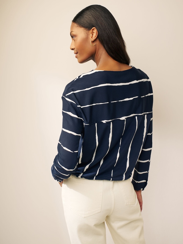 Navy/White stripe Long Sleeve Draw Hem Blouse - Image 2 of 5