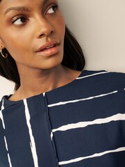Navy/White stripe Long Sleeve Draw Hem Blouse - Image 3 of 5