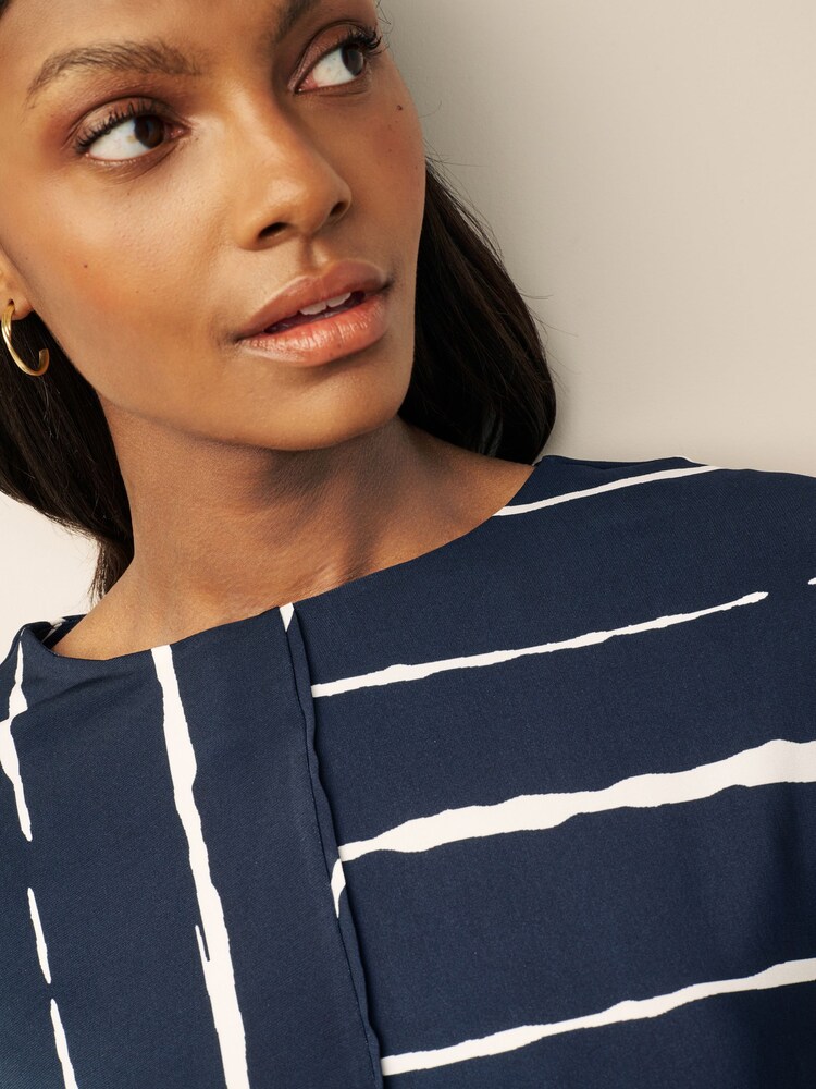 Navy/White stripe Long Sleeve Draw Hem Blouse - Image 3 of 5