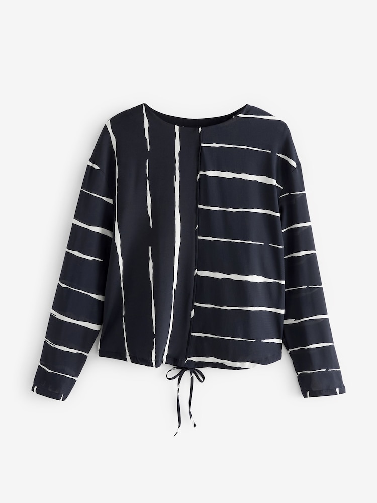 Navy/White stripe Long Sleeve Draw Hem Blouse - Image 4 of 5