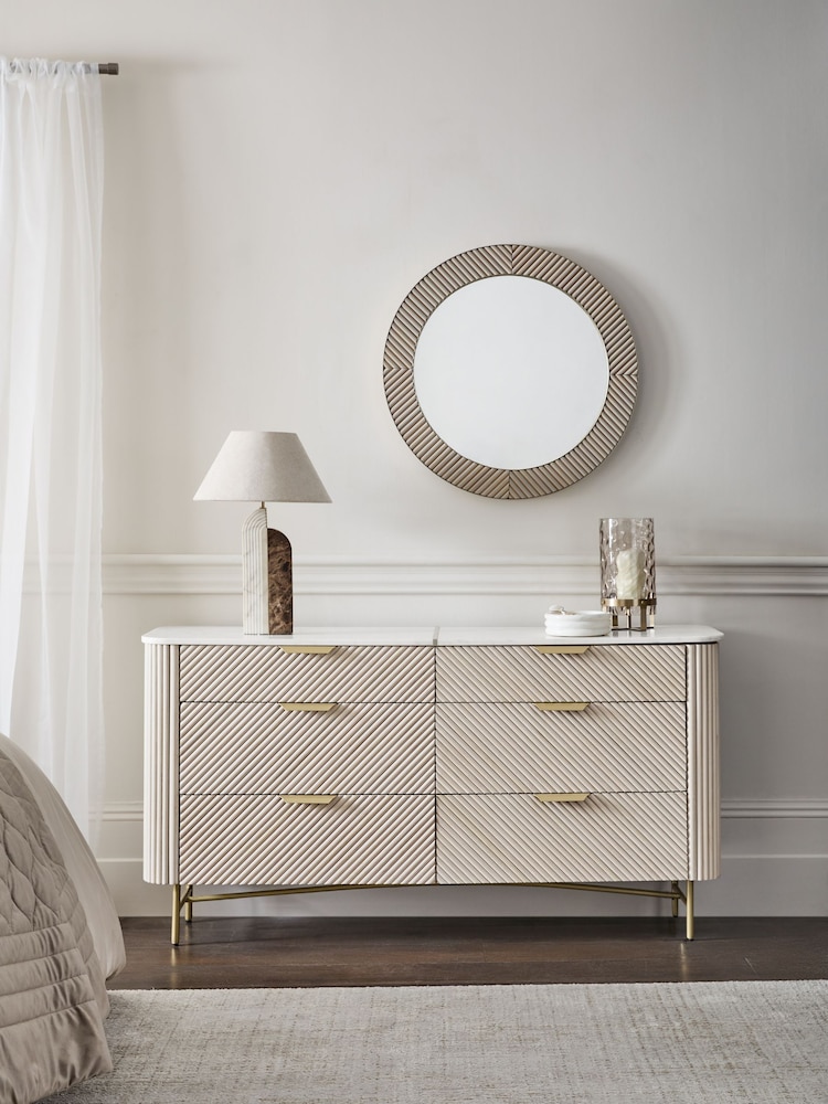 Light Grey Valencia Marble and Mango Wood 6 Drawer Wide Chest of Drawers - Image 1 of 10