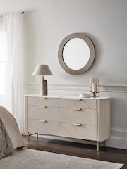 Light Grey Valencia Marble and Mango Wood 6 Drawer Wide Chest of Drawers - Image 2 of 10