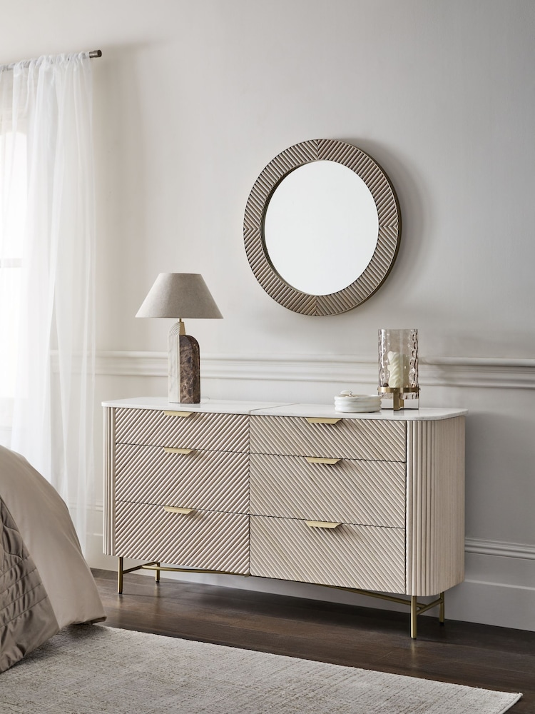 Light Grey Valencia Marble and Mango Wood 6 Drawer Wide Chest of Drawers - Image 2 of 10