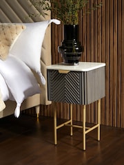 Dark Grey Valencia Marble and Mango Wood 1 Drawer Slim Bedside Table - Image 1 of 10