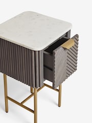 Dark Grey Valencia Marble and Mango Wood 1 Drawer Slim Bedside Table - Image 10 of 10