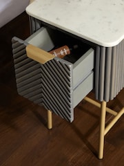 Dark Grey Valencia Marble and Mango Wood 1 Drawer Slim Bedside Table - Image 3 of 10