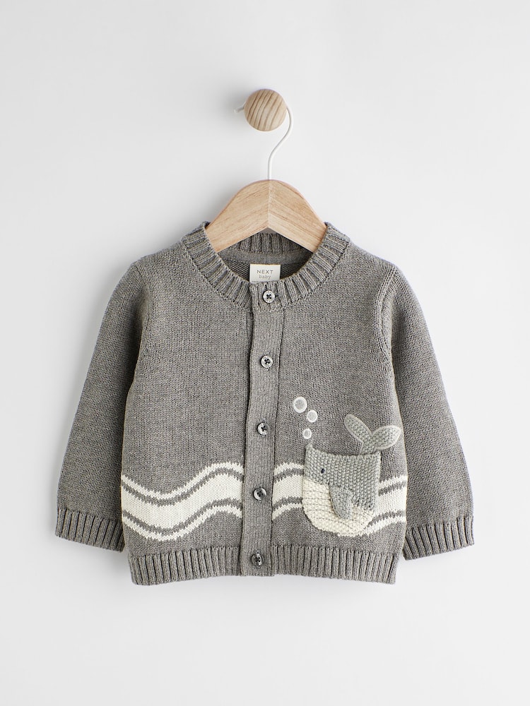 Grey Whale Baby 100% Cotton Cardigan (0mths-2yrs) - Image 1 of 10