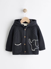 Navy Elephant Embroidered Baby 100% Cotton Knitted Cardigan (0mths-2yrs) - Image 1 of 8