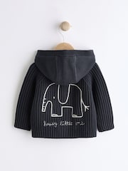 Navy Elephant Embroidered Baby 100% Cotton Knitted Cardigan (0mths-2yrs) - Image 2 of 8