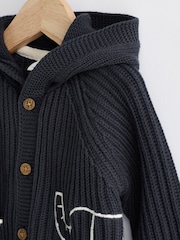 Navy Elephant Embroidered Baby 100% Cotton Knitted Cardigan (0mths-2yrs) - Image 3 of 8
