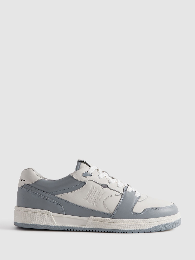 Reiss White/Blue Astor Leather Lace-Up Trainers - Image 1 of 5