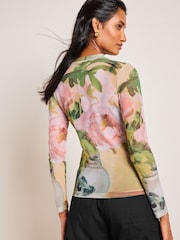 Camille Pissaro Floral License Long Sleeve Mesh Top - Image 3 of 6
