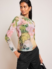 Camille Pissaro Floral License Long Sleeve Mesh Top - Image 4 of 6