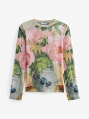 Camille Pissaro Floral License Long Sleeve Mesh Top - Image 5 of 6