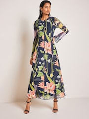 Navy Blue Floral The Fitzwilliam Museum Nicolas Robert Mesh Maxi Dress - Image 1 of 6